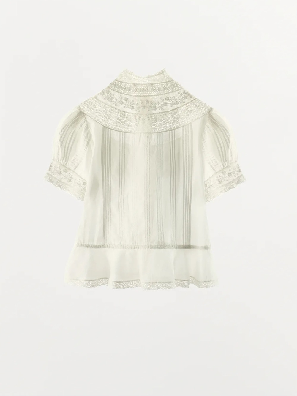 Zara Ivory Lace Yoke Peplum Button-Front Top - Picture 6 of 6